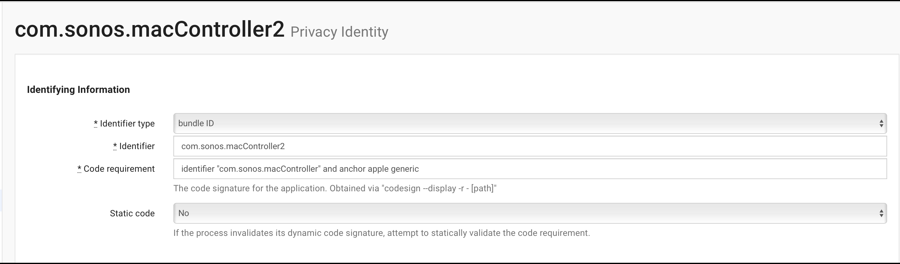 Example Privacy Identity profile in SimpleMDM