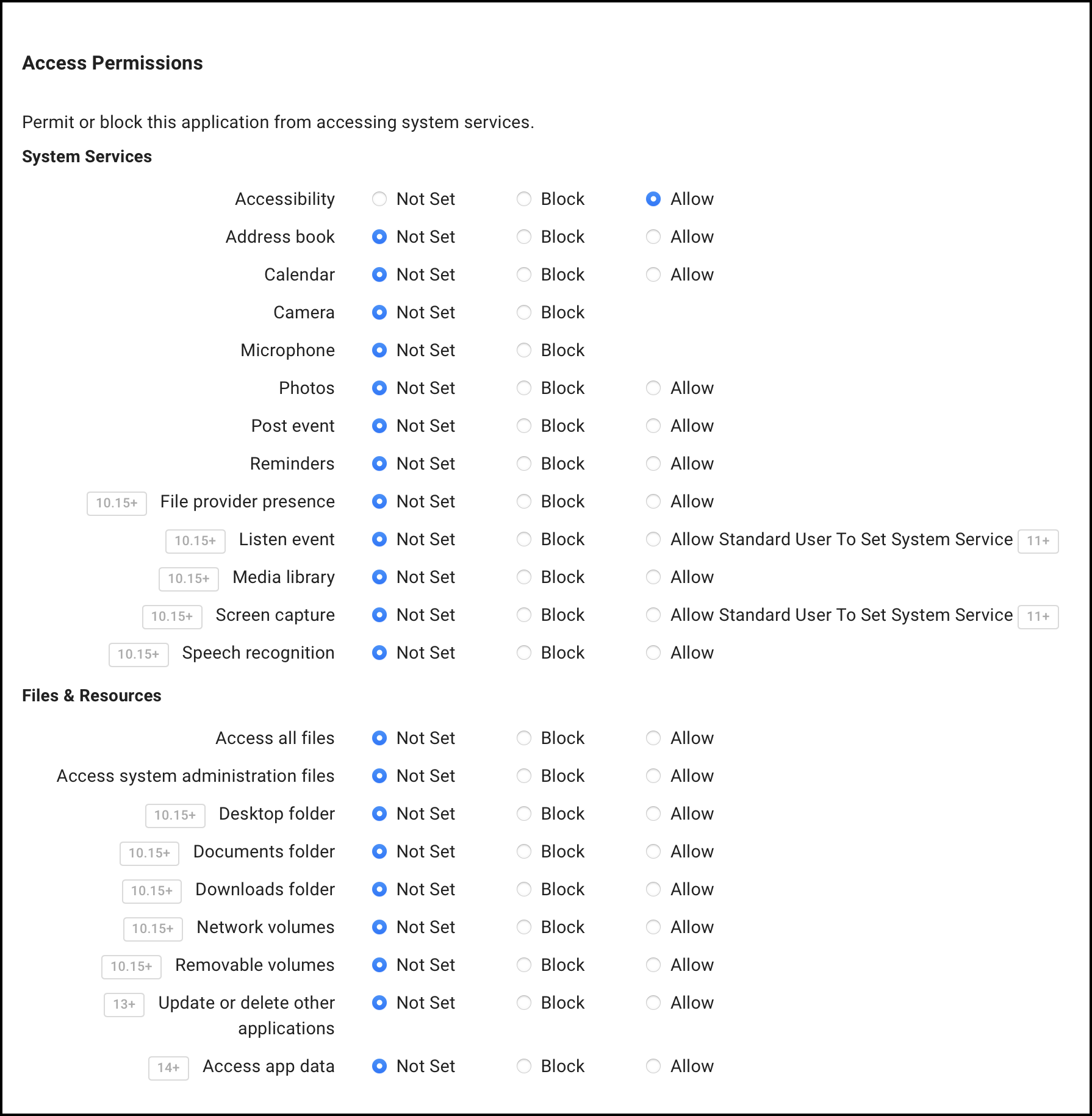 Image of the Access Permission section within SimpleMDM