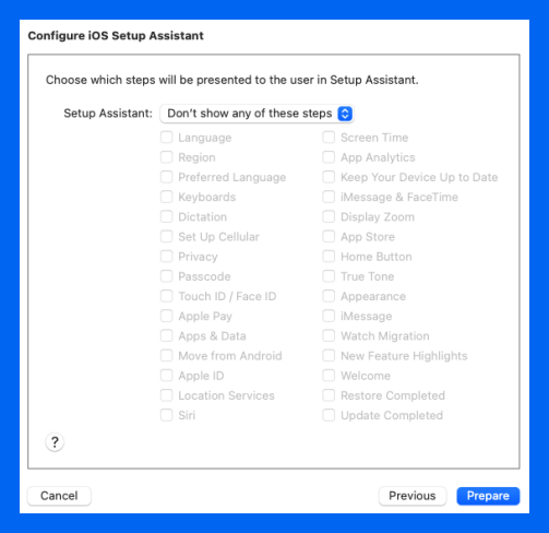 Setup assistant configuration screen in Apple Configurator