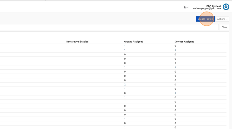 Screenshot showing the Create Profile button in SimpleMDM. 