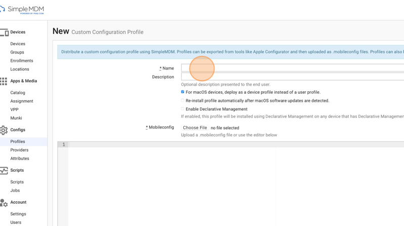 Screenshot showing the Name field in SimpleMDM. 