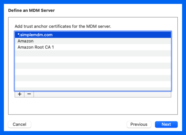 Keep the default trust anchor certificate selected and click Next