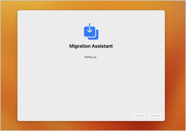 Screenshot of Migration Assistant's "Setting up" panel.