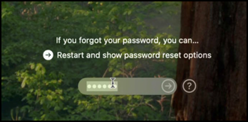 Screenshot showing the "If you forgot your password, you can…Restart and show password option" pop-up.