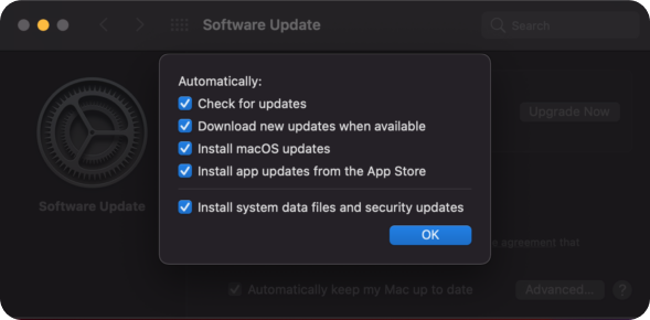 software update advance settings in system preferences
