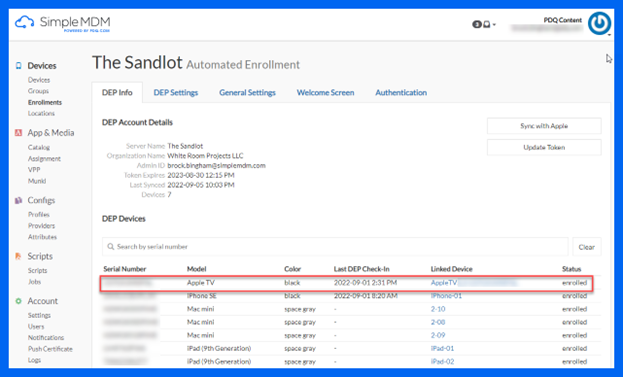 The device should now say enrolled on your MDM server